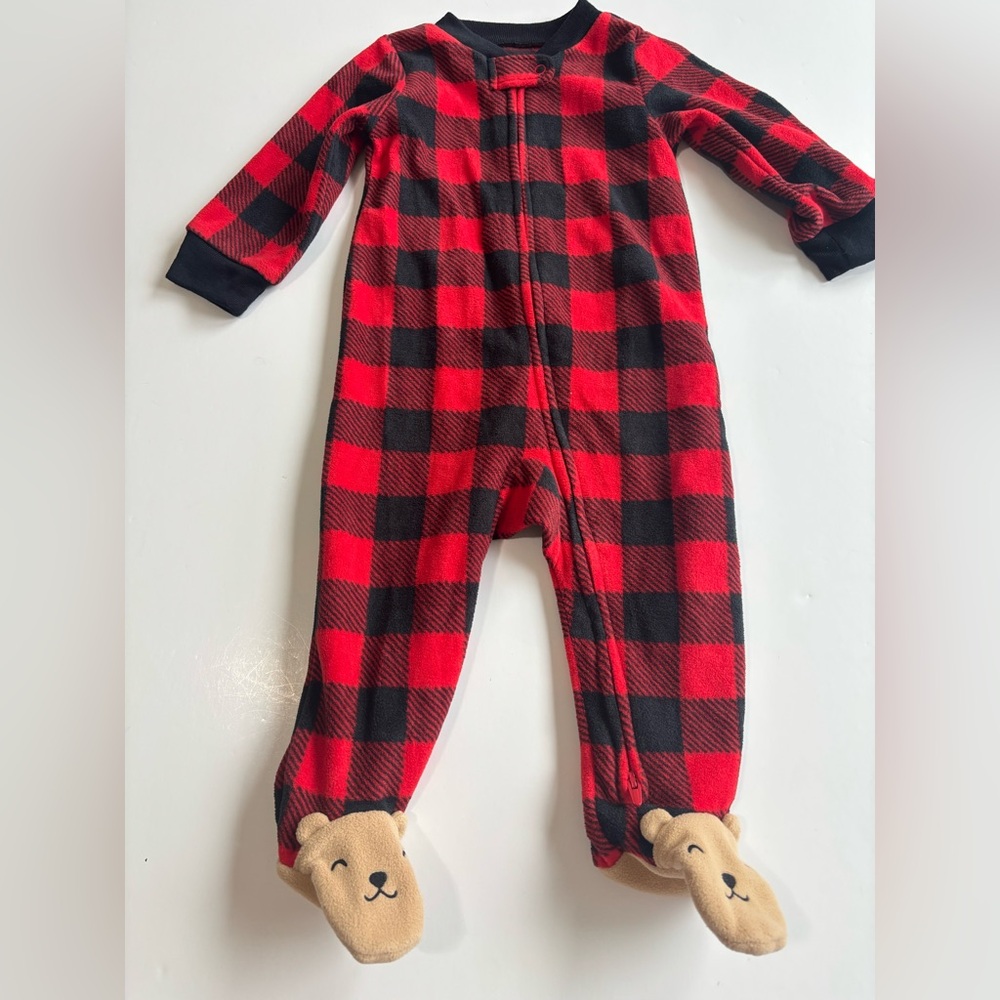 BN8 Carter's Fleece Red Plaid‎ Footies with Reindeer Feet 9M Boy Holidays Winter